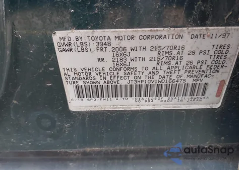 1998 Toyota Rav4 из США, поврежденный, VIN JT3HP10V1W0166475